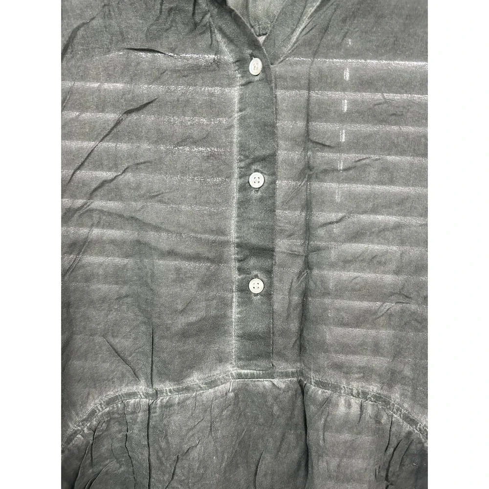 ana A New Approach Gray Sheer Striped High Low Long Sleeve Blouse‎ Womens Medium